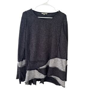 Yak & Yeti LS Gray Tunic Top Artsy Lagenlook Boho Size Large